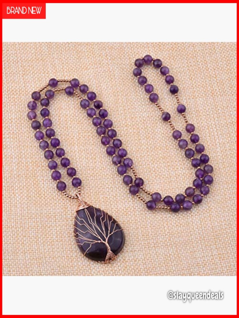 Natural Amethyst Quartz Healing Crystal Necklace Wire Wrapped Teardrop Life - Picture 4 of 7